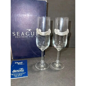 Seagull pewter wedding flutes wine glasses crystal rose engravable gift VINTAGE